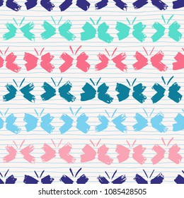 Hand drawn butterfly seamless background. Vector illustration. Wrapping. Surface decoration.