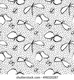 Hand drawn butterfly seamless background. Vector illustration. Wrapping. Surface decoration.