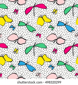 Hand drawn butterfly seamless background. Vector illustration. Wrapping. Surface decoration.