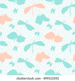 Hand drawn butterfly seamless background. Vector illustration. Wrapping. Surface decoration.