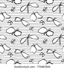 Hand drawn butterfly seamless background. Vector illustration. Wrapping. Surface decoration.