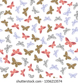 Hand drawn butterfly seamless pattern. Vector. Botanical floral decoration texture. Tropical wallpaper. Beautiful floral print. Vintage floral pattern. Kids background.