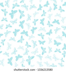 Hand drawn butterfly seamless pattern. Vector. Botanical floral decoration texture. Tropical wallpaper. Beautiful floral print. Vintage floral pattern. Kids background.Scarf design.