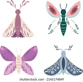 Hand drawn butterfly, spring colorful flying insects. Vector collection