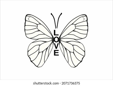 hand drawn butterfly typography design vector  