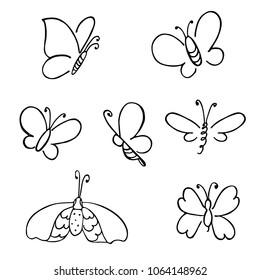 hand drawn butterfly. Vector doodled elements for decoration