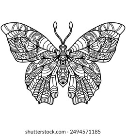 hand drawn of butterfly in zentangle style