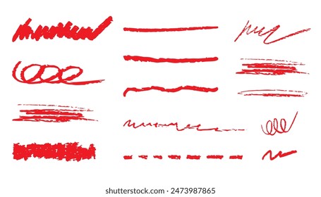 Hand drawn by Wax crayon underline check mark, red marker. Vector illustration hand drawn. Check marks collection