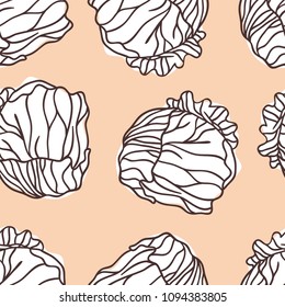 Hand drawn cabbage isolated. Vector artistic seamless pattern with food. Actual illustration 