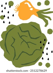 Repollo Dibujado A Mano Y Cebolla Vegetales Póster Patrón Ilustración vectorial