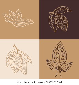 Hand drawn cacao beans labels  for design chocolate packaging. Logos for your products