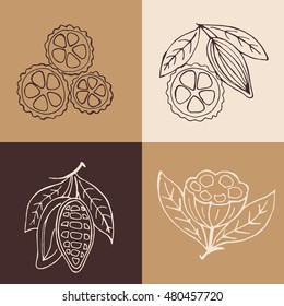 Hand drawn cacao beans labels  for design chocolate packaging. Logos for your products