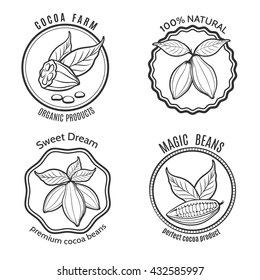 Hand drawn cacao logo set and chocolate labels, Vector illustration
