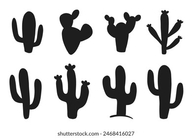 Hand drawn cacti doodles set. Cute cactus sketch collection isolated on white. Vector illustration, minimal vintage style