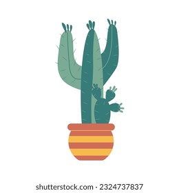 Hand drawn cacti flower, tropical green leaves. Retro isolated vector element inspired by Mexican and Arizona aesthetics.