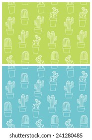 Hand drawn cacti outline background patterns