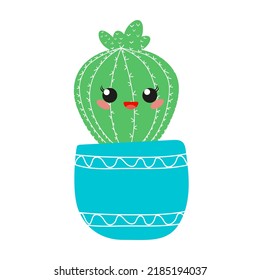 Hand drawn cacti set. Cute succulent character . Vector flat illustration
