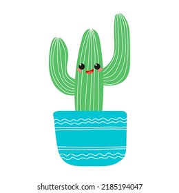 Hand drawn cacti set. Cute succulent character . Vector flat illustration