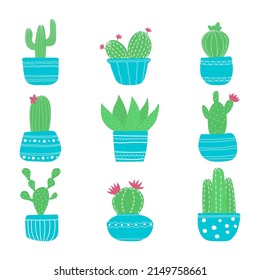 Esbozo de cactus dibujado a mano para pegatinas, impresiones, diseño y decoración. Ilustración plana vectorial.