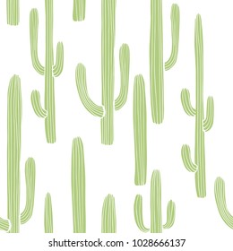 Hand drawn cacti.  Vector seamless pattern.