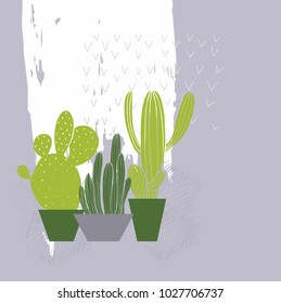 Hand drawn cacti. Vector sketch  illustration.