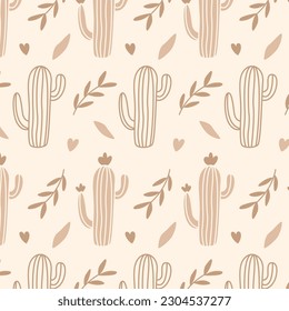 Hand drawn Cactus aesthetic seamless pattern girl wallpaper