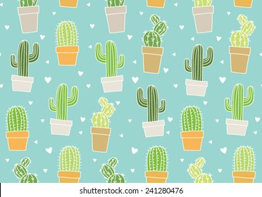 Hand drawn cactus background pattern 