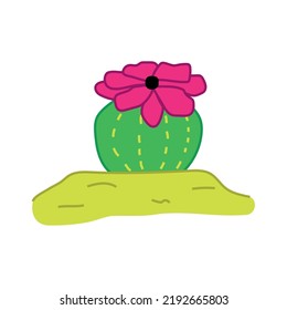 Hand Drawn Cactus in Desert under the Sun isolated