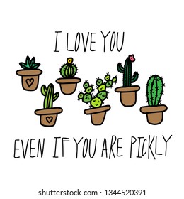 Hand drawn cactus family set isolated on white background