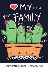 Hand drawn cactus family for t shirt