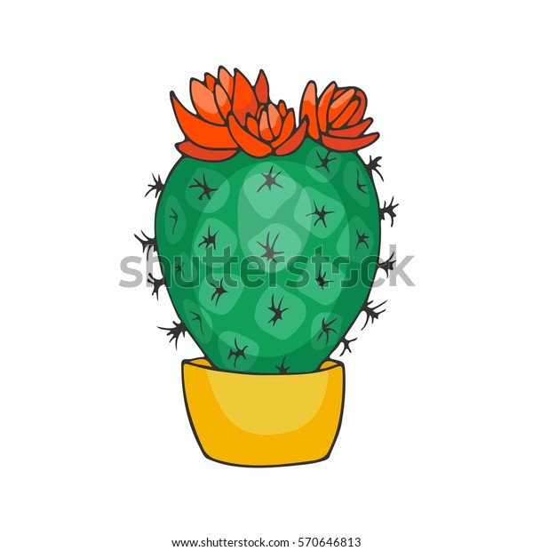 Hand Drawn Cactus Flowers Pot Vector Stock Vector (Royalty Free ...