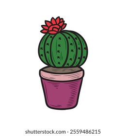 Hand Drawn Cactus Illustration Colored - 13