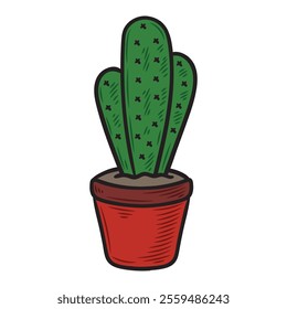 Hand Drawn Cactus Illustration Colored - 07