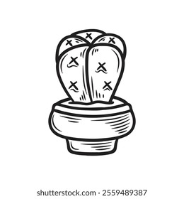 Hand Drawn Cactus Illustration Colorless - 02