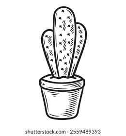 Hand Drawn Cactus Illustration Colorless - 07