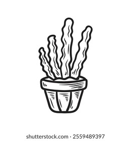 Hand Drawn Cactus Illustration Colorless - 05