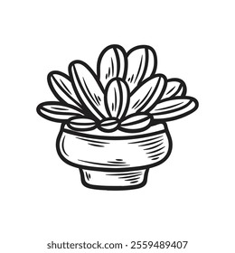 Hand Drawn Cactus Illustration Colorless - 08