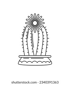 hand drawn cactus illustration. Vector Illustration. cacti with flowers. Set of cactuses. isolated on white background. cactus outline sketch. cactus drawing. cactus plants line art background.