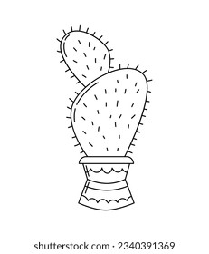 hand drawn cactus illustration. Vector Illustration. cacti with flowers. Set of cactuses. isolated on white background. cactus outline sketch. cactus drawing. cactus plants line art background.