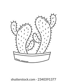 hand drawn cactus illustration. Vector Illustration. cacti with flowers. Set of cactuses. isolated on white background. cactus outline sketch. cactus drawing. cactus plants line art background.