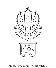 ilustración de cactus dibujada a mano. Ilustración vectorial. cactus con flores. Conjunto de cactús. aislado de fondo blanco. esbozo de contorno de cactus. dibujo de cactus. las plantas de cactus bordean el fondo del arte.
