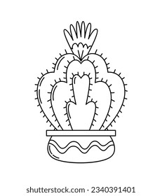 ilustración de cactus dibujada a mano. Ilustración vectorial. cactus con flores. Conjunto de cactús. aislado de fondo blanco. esbozo de contorno de cactus. dibujo de cactus. las plantas de cactus bordean el fondo del arte.