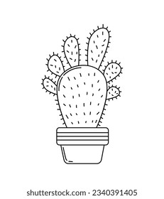 hand drawn cactus illustration. Vector Illustration. cacti with flowers. Set of cactuses. isolated on white background. cactus outline sketch. cactus drawing. cactus plants line art background.