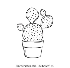 ilustración de cactus dibujada a mano. Ilustración vectorial. cactus con flores. Conjunto de cactús. aislado de fondo blanco. esbozo de contorno de cactus. dibujo de cactus. las plantas de cactus bordean el fondo del arte.