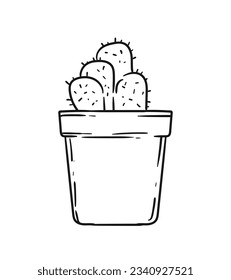 hand drawn cactus illustration. Vector Illustration. cacti with flowers. Set of cactuses. isolated on white background. cactus outline sketch. cactus drawing. cactus plants line art background.