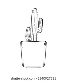 hand drawn cactus illustration. Vector Illustration. cacti with flowers. Set of cactuses. isolated on white background. cactus outline sketch. cactus drawing. cactus plants line art background.