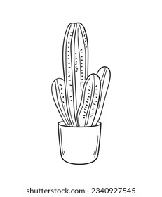 ilustración de cactus dibujada a mano. Ilustración vectorial. cactus con flores. Conjunto de cactús. aislado de fondo blanco. esbozo de contorno de cactus. dibujo de cactus. las plantas de cactus bordean el fondo del arte.
