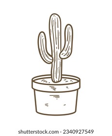 hand drawn cactus illustration. Vector Illustration. cacti with flowers. Set of cactuses. isolated on white background. cactus outline sketch. cactus drawing. cactus plants line art background.