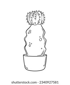 hand drawn cactus illustration. Vector Illustration. cacti with flowers. Set of cactuses. isolated on white background. cactus outline sketch. cactus drawing. cactus plants line art background.