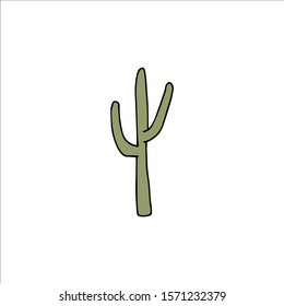 Hand drawn cactus isolated on a white background. Vector illustration in cartoon style.